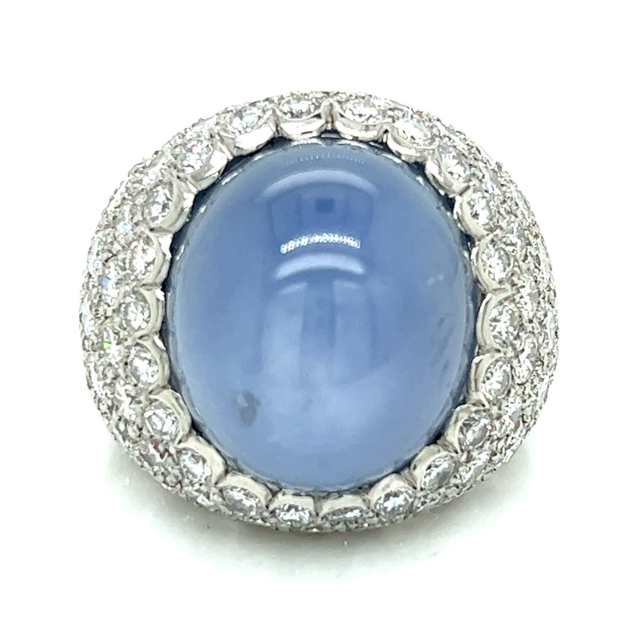 Platinum 40.00 Ct. Star Sapphire & Diamond Ring - Jewelry World